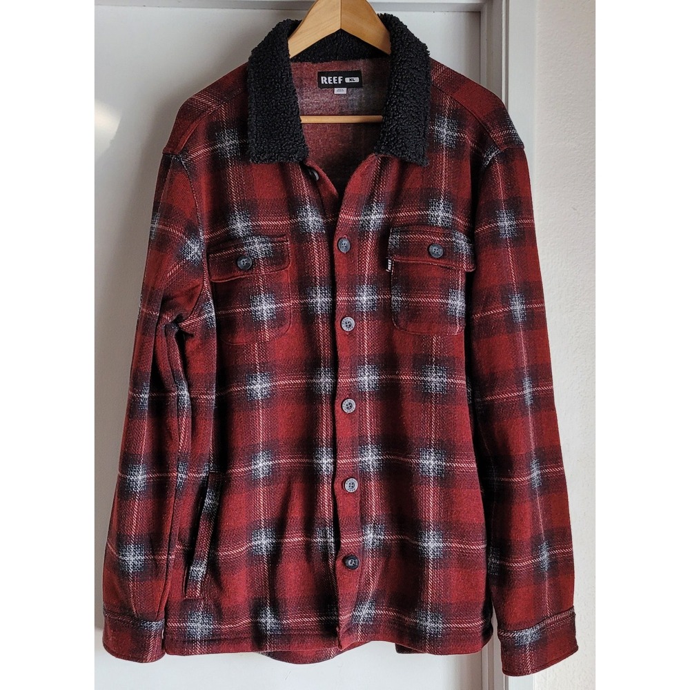 Reef Men's XL Jacket Red Black White Plaid Cabincore‎